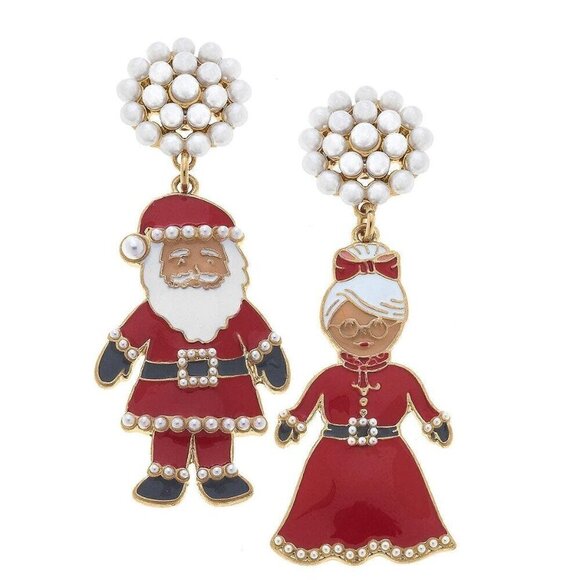 Santa & Mrs. Claus Enamel Earrings - Picture 1 of 2